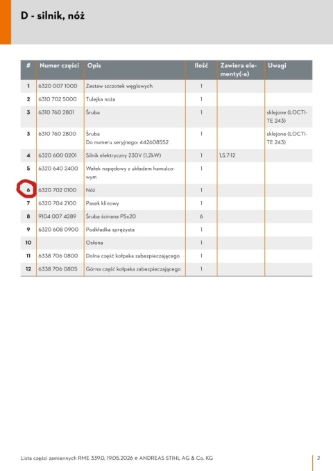 Nóż STIHL do kosiarki RE 339 Orginał