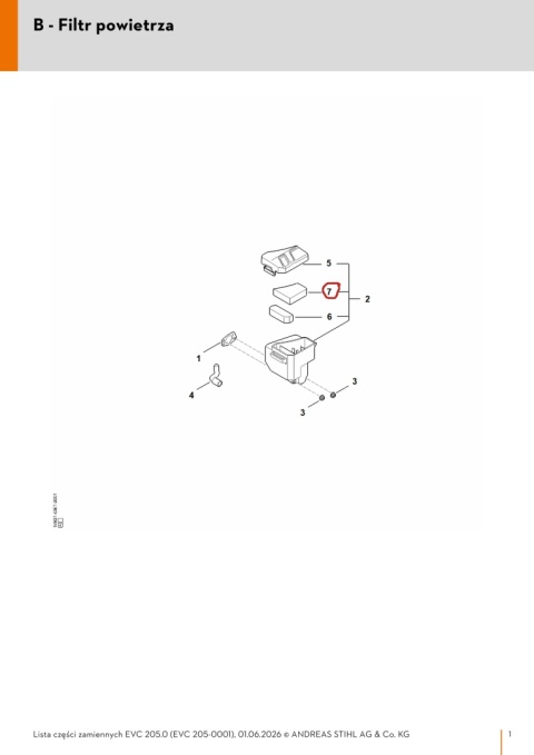 Orginalny filtr powietrza EVC 205 (EVC 205-0001, EVC 205-0002)