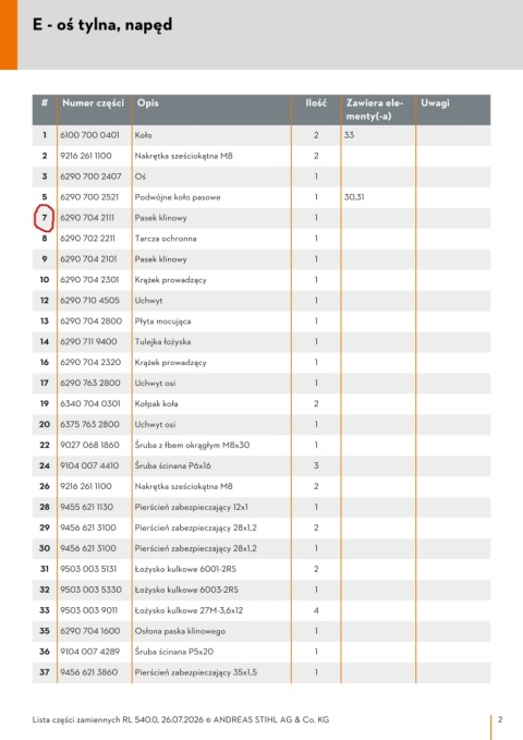 STIHL Pasek napędu do wertykulatora Orginał