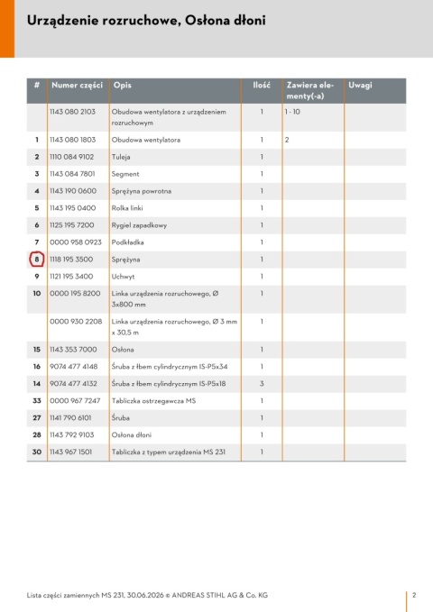 STIHL Sprężyna zapadki pojedyńcza Orginał