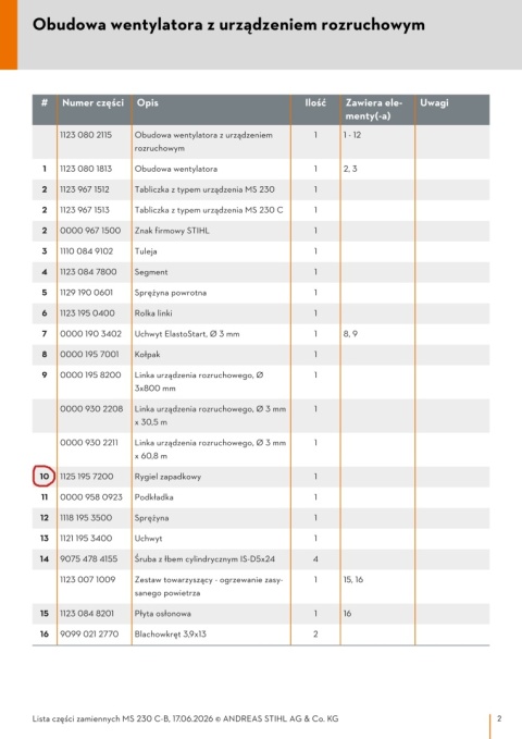 STIHL Zapadka rozrusznika Orginał
