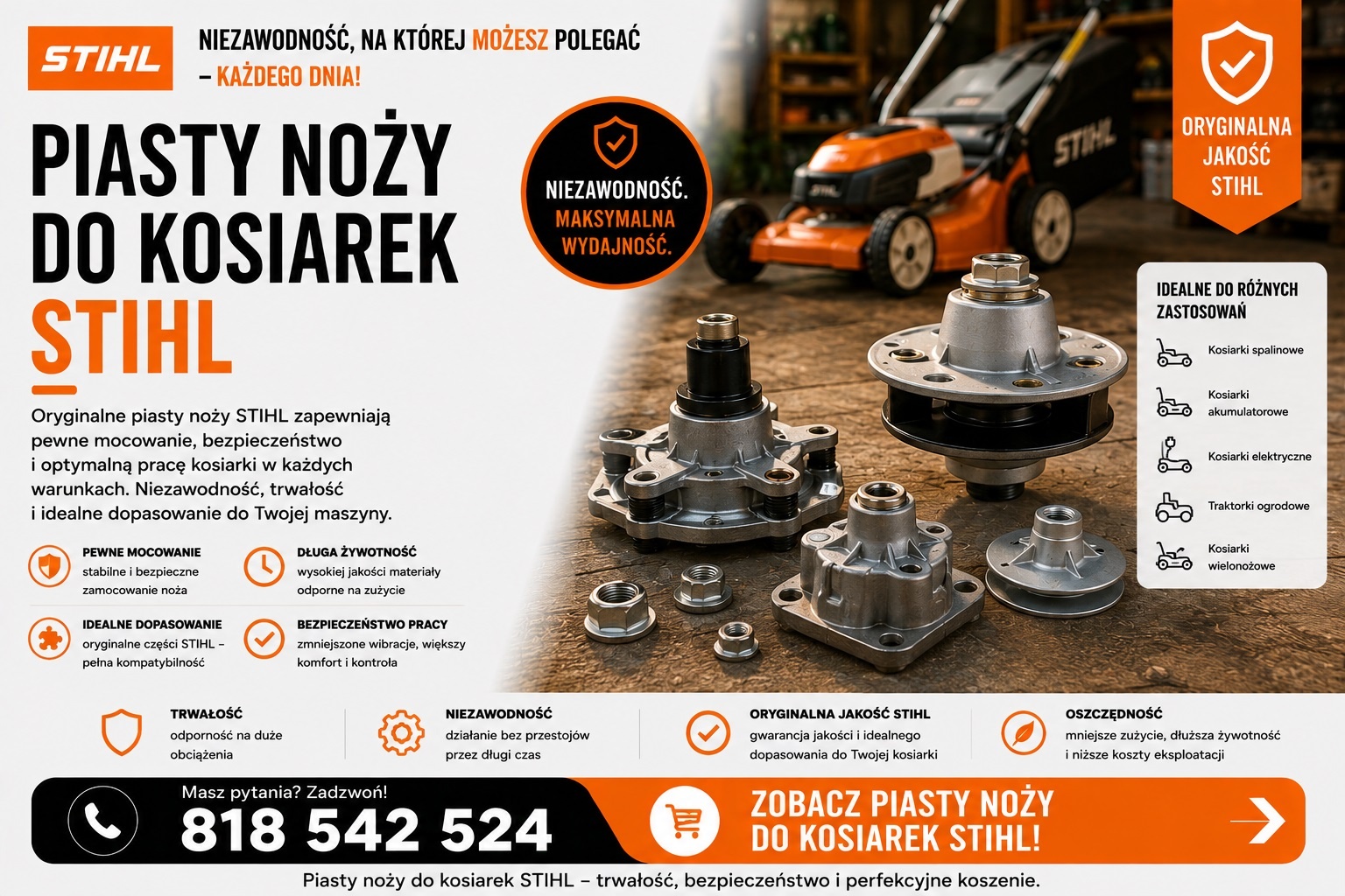 Orginalne piasty noża do kosiarek